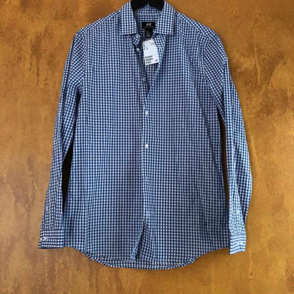 Slim Fit Blue & White Checkered Shirt NWT - Picture 2 of 4